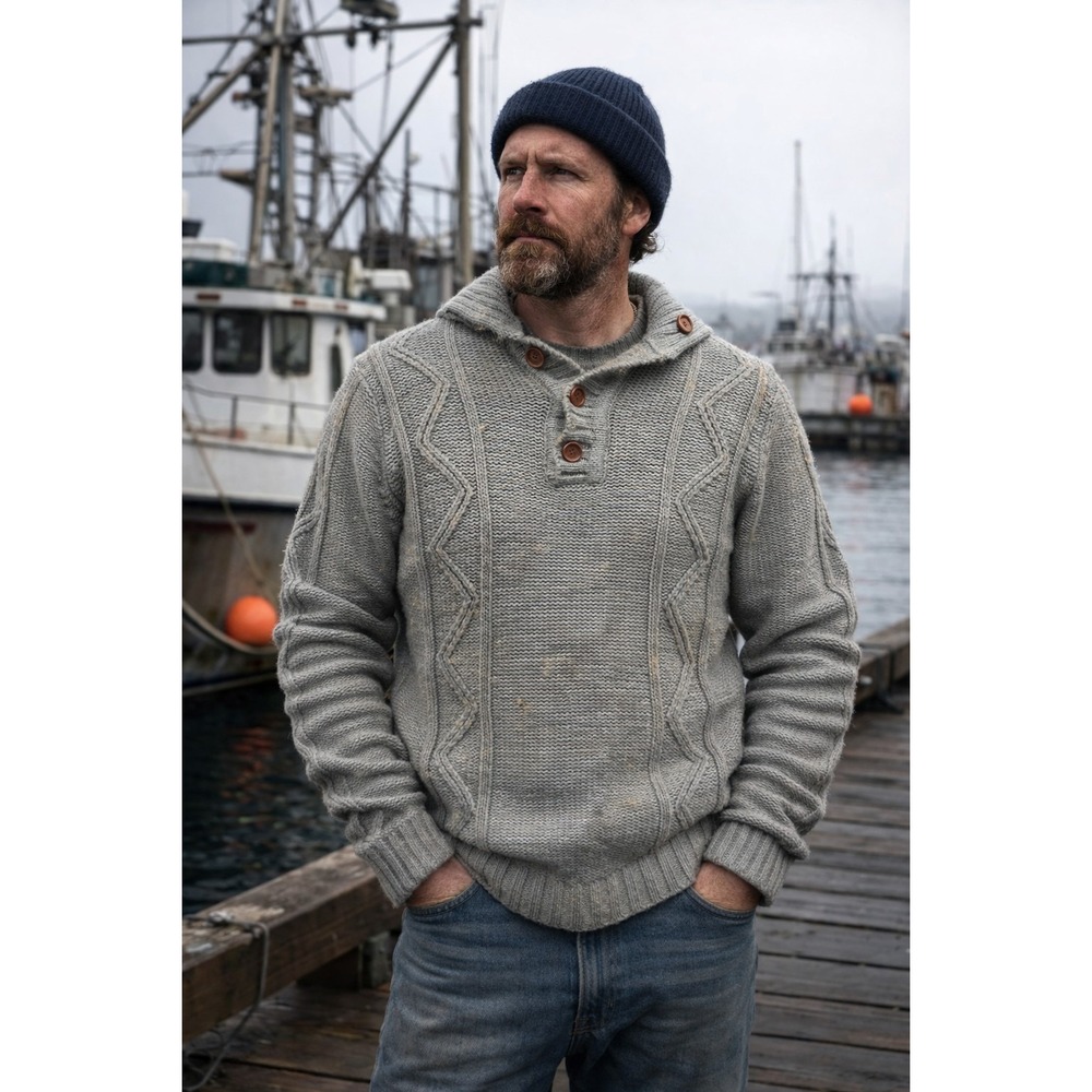 Vintage Munsingwear Fisherman Knit Shawl Collar Sweater Men's Small Gray 70s 80s
